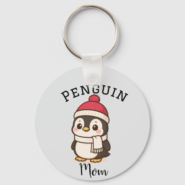 Chaveiro Nome Personalizado "Mãe de Pinguim" Preto Branco V (Frente)