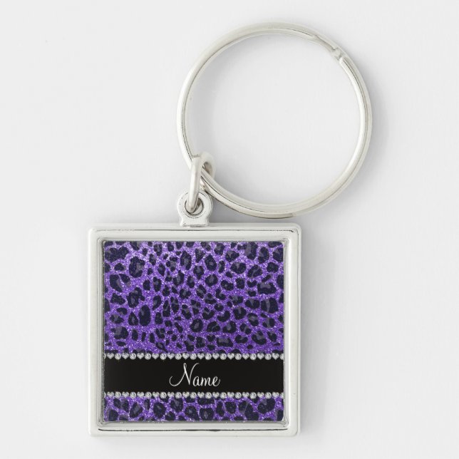 Chaveiro Nome personalizado manchas-leopardo roxas (Frente)
