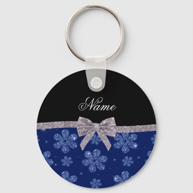 Chaveiro Nome personalizado marinho azul brilhante flores p (Frente)