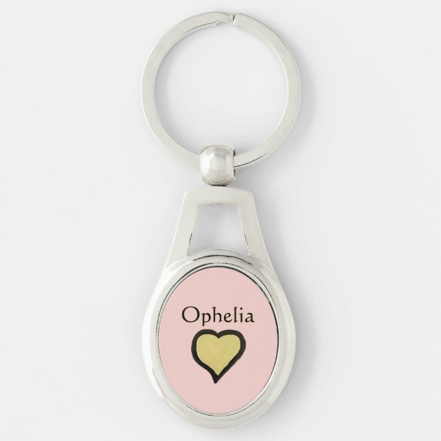 Chaveiro Nome Personalizado Minimal Coração Preto e Rosa (Frente)