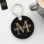 Chaveiro Nome Personalizado Monograma Preto<br><div class="desc">Crie o seu próprio chaveiro preto redondo personalizado com o seu nome e monograma personalizados.</div>