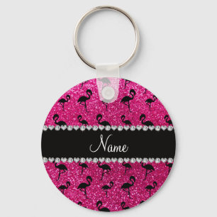 Chaveiro Nome personalizado neon hot pink glitter flamingos