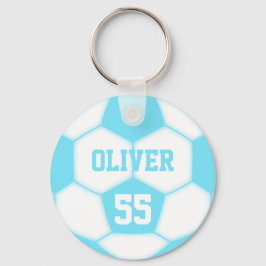Chaveiro Nome Personalizado Número de bola de futebol azul