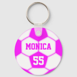 Chaveiro Nome Personalizado Número de bola rosa de futebol