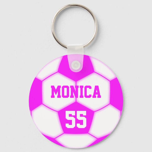 Chaveiro Nome Personalizado Número de bola rosa de futebol (Frente)