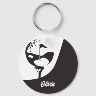 Chaveiro Nome Personalizado Olá, Golfe Negro e Branco