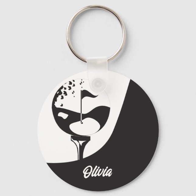 Chaveiro Nome Personalizado Olá, Golfe Negro e Branco (Frente)