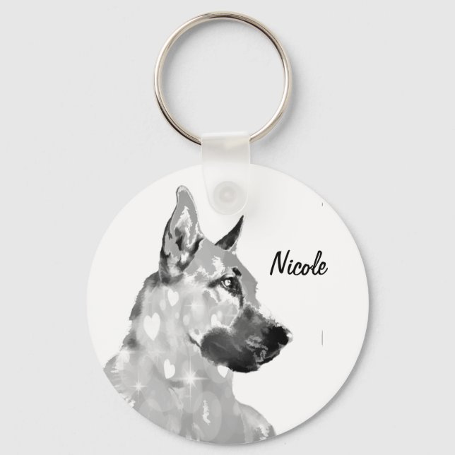 Chaveiro Nome personalizado ou animal de German shepherd de (Frente)