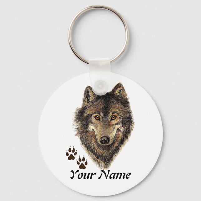 Chaveiro Nome personalizado ou Wolf de texto aquarela anima (Frente)