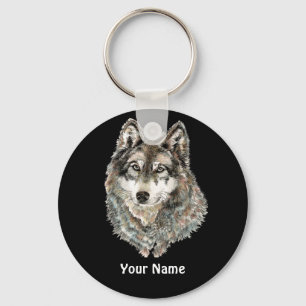 Chaveiro Nome personalizado ou Wolf de texto aquarela anima