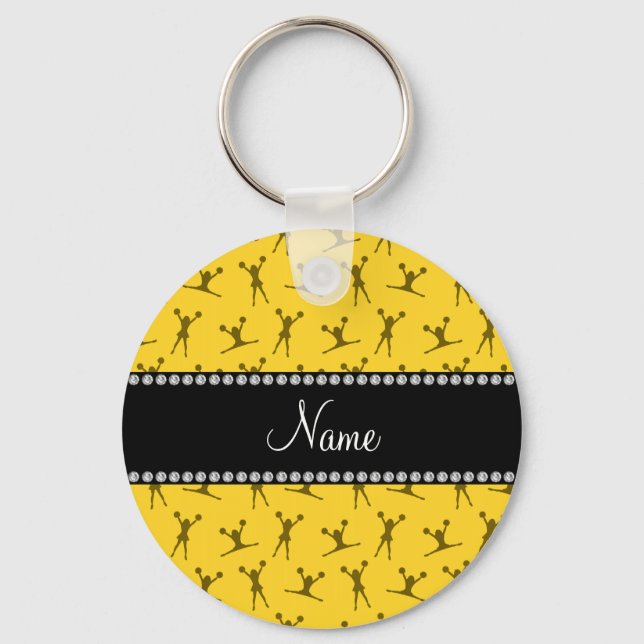 Chaveiro Nome personalizado padrão de cheerleader amarelo (Frente)