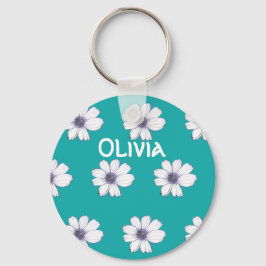 Chaveiro Nome Personalizado Padrão de flor de Teal Toque de