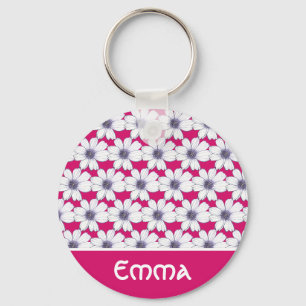 Chaveiro Nome Personalizado Padrão de flor rosa Toque de te