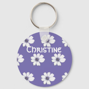 Chaveiro Nome Personalizado Padrão de flor roxo Toque de te