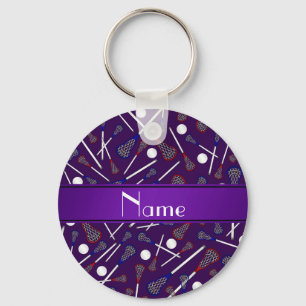 Chaveiro Nome personalizado padrão de lacrosse roxa