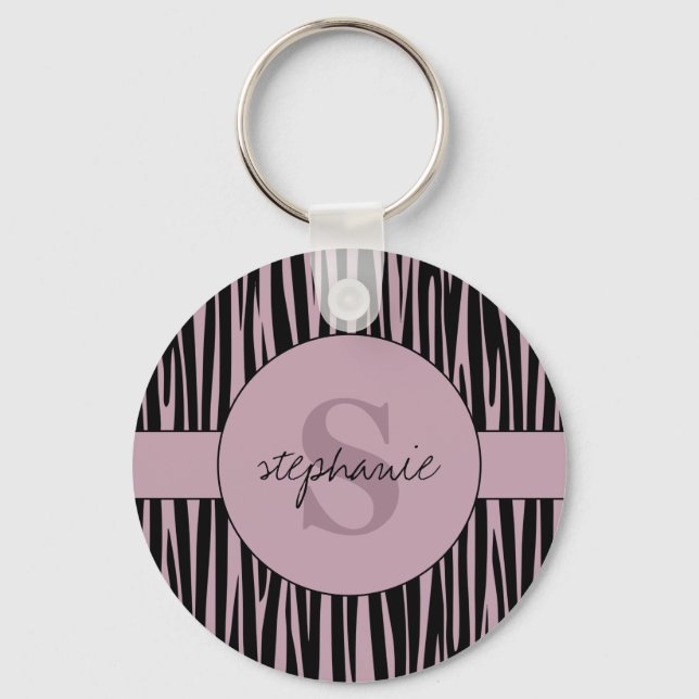 Chaveiro Nome Personalizado Padrão de stripes Zebra Monogra (Frente)