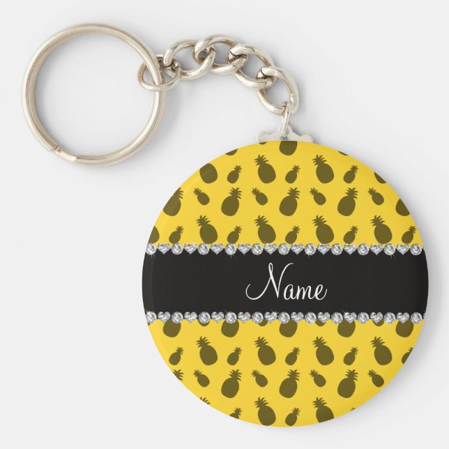 Chaveiro Nome personalizado padrão do abacaxi amarelo (Frente)