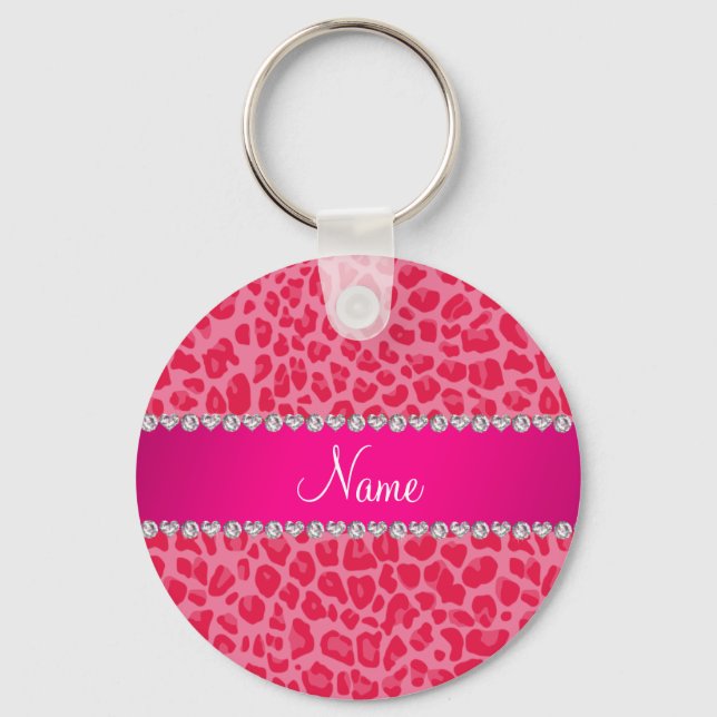Chaveiro Nome personalizado padrão-leopardo rosa (Frente)