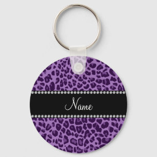 Chaveiro Nome personalizado padrão leopardo roxo