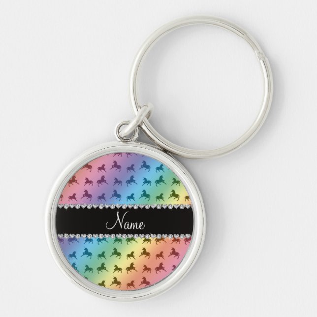 Chaveiro Nome personalizado padrão unicórnio arco-íris (Frente)