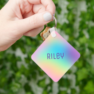 Chaveiro Nome personalizado Pastel Rainbow Gradient Chaveir
