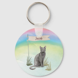 Chaveiro Nome Personalizado Pet de Gato Russo Azul