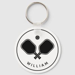 Chaveiro Nome Personalizado Pickleball Branco e Preto