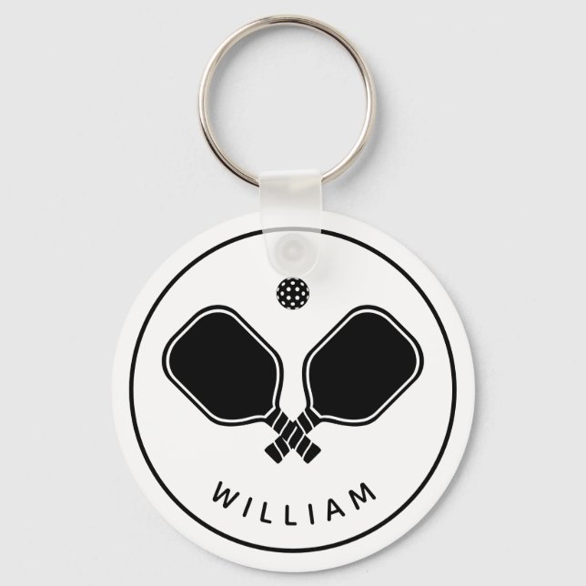 Chaveiro Nome Personalizado Pickleball Branco e Preto (Frente)