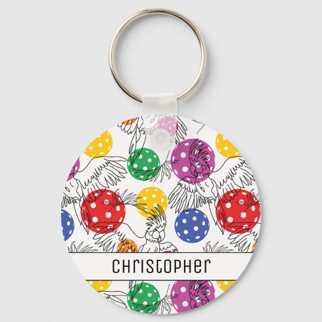 Chaveiro Nome personalizado, Pickleball com 🦜 papagaio, ch (Frente)