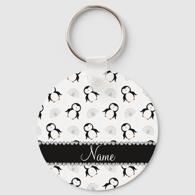 Chaveiro Nome personalizado pinguins brancos gloos flocos d (Frente)