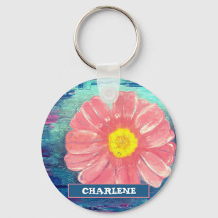 Chaveiro Nome Personalizado PINK Flor Acrílico