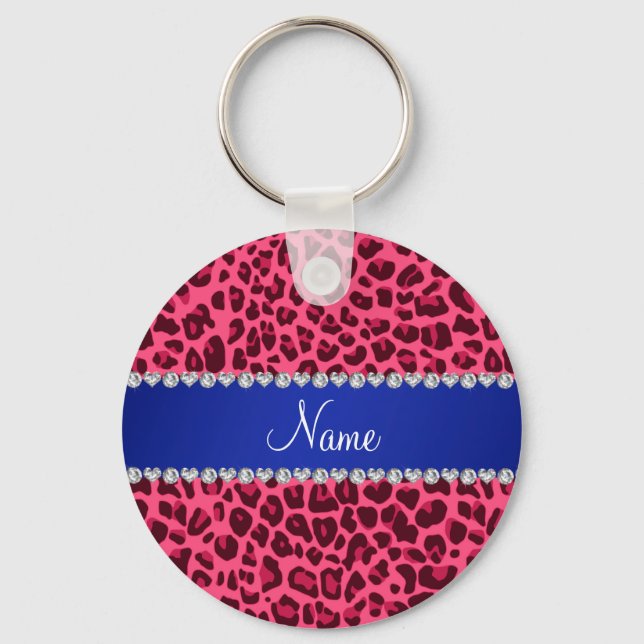 Chaveiro Nome personalizado pink leopardo impresso com faix (Frente)