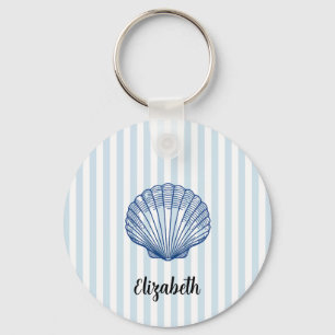 Chaveiro Nome Personalizado Pintura de Concha de Mar Azul c