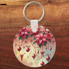 Chaveiro Nome Personalizado Poinsettia Whimsical Baubles de