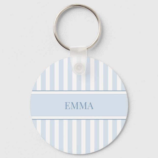 Chaveiro Nome Personalizado Simples Listrado Préppy Azul Mo (Frente)