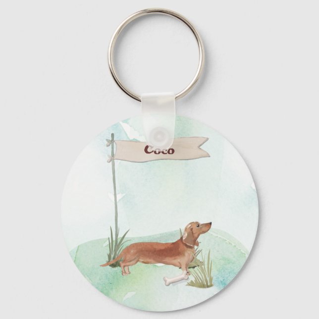 Chaveiro Nome Personalizado Tan Dachshund Pet Dog (Frente)