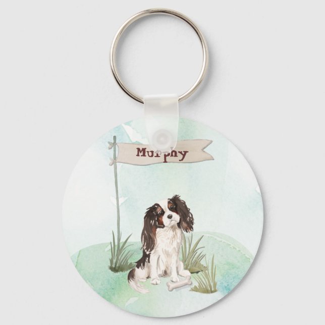 Chaveiro Nome personalizado Tri Color King Charles Spaniel (Frente)