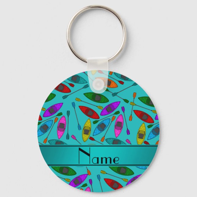 Chaveiro Nome personalizado turquesa kayaks arco-íris (Frente)