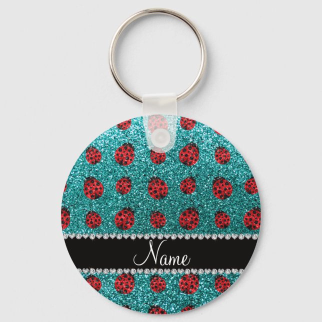 Chaveiro Nome personalizado turquoise glitter ladybug (Frente)