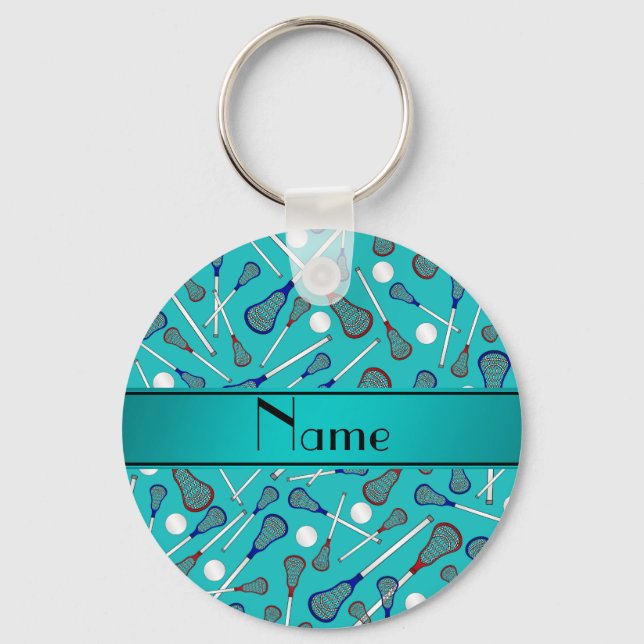 Chaveiro Nome personalizado turquoise lacrosse padrão (Frente)