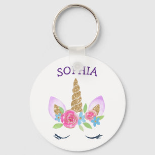 Chaveiro Nome Personalizado Unicorn Crianças Douradas Glitt