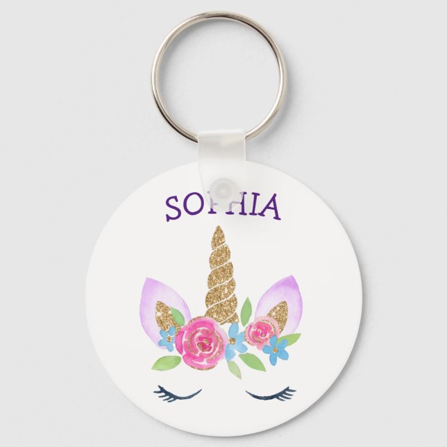 Chaveiro Nome Personalizado Unicorn Crianças Douradas Glitt (Frente)