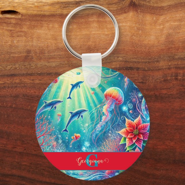 Chaveiro Nome Personalizado Whimsical Floral Coral Reef Poi (Frente)