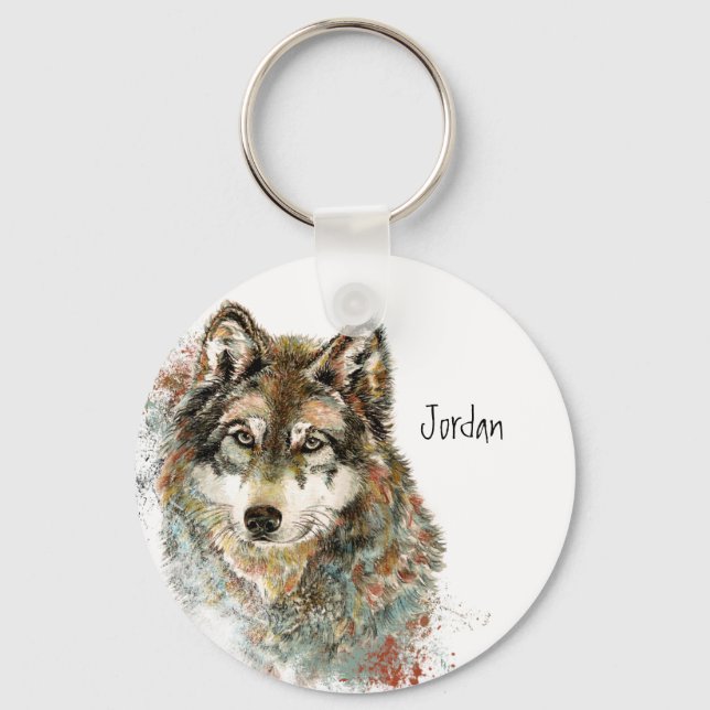 Chaveiro Nome Personalizado Wolf Cinza Personalizado (Frente)