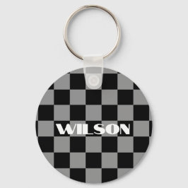 Chaveiro nome personalizado xadrez cinza e preto