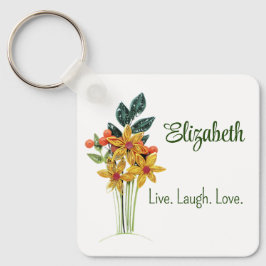 Chaveiro Nome Pessoal, Citação, Flores Enchidas De Papel, M