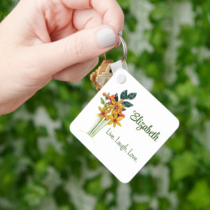 Chaveiro Nome Pessoal, Citação, Flores Enchidas De Papel, M