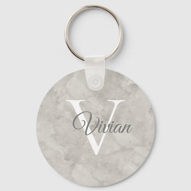 Chaveiro Nome Simples do Monograma do Marble Branco (Frente)