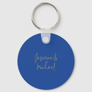 Chaveiro Nomes de Casal de Caligrafia Chic Adorável Azul e 