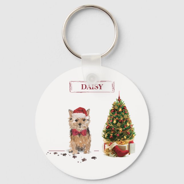 Chaveiro Norfolk Terrier Engraçado Cachorro de Natal com Ár (Frente)